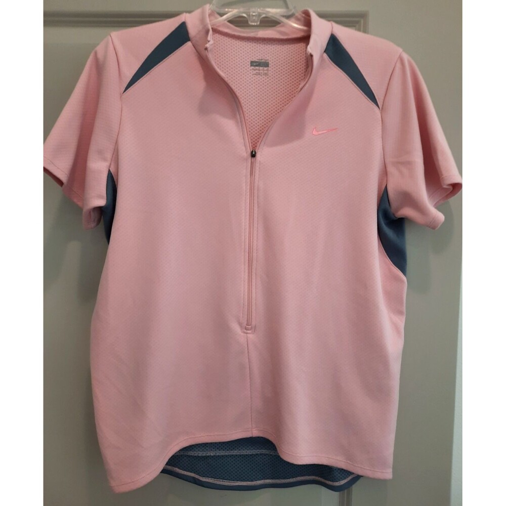 Nike Cycling Shirt Bike Jersey 3/4 Zip Short Sleeve Pink Gray Pockets Women’s XL